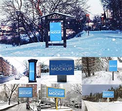 11个冬季户外广告牌模型：11 Billboards Mockups in Winter